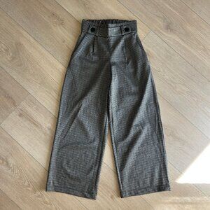 JDY wide leg button detail pants in brown plaid check, XS